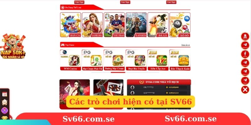 Các trò chơi hiện có tại SV66