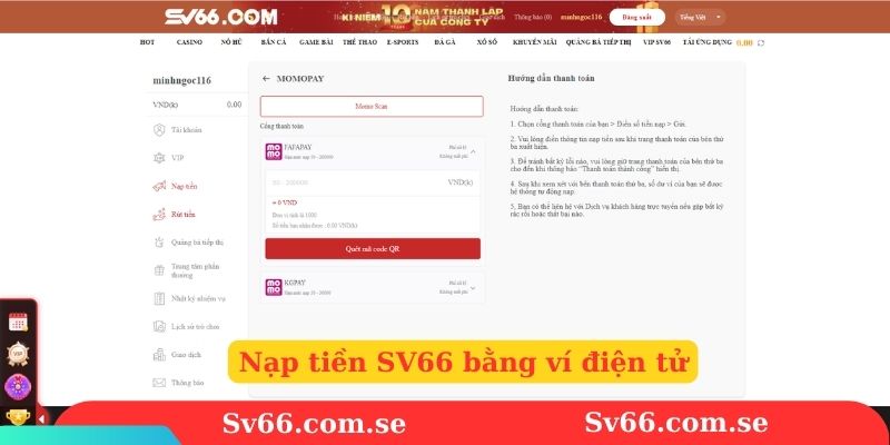 Nạp tiền SV66 bằng ví điện tử