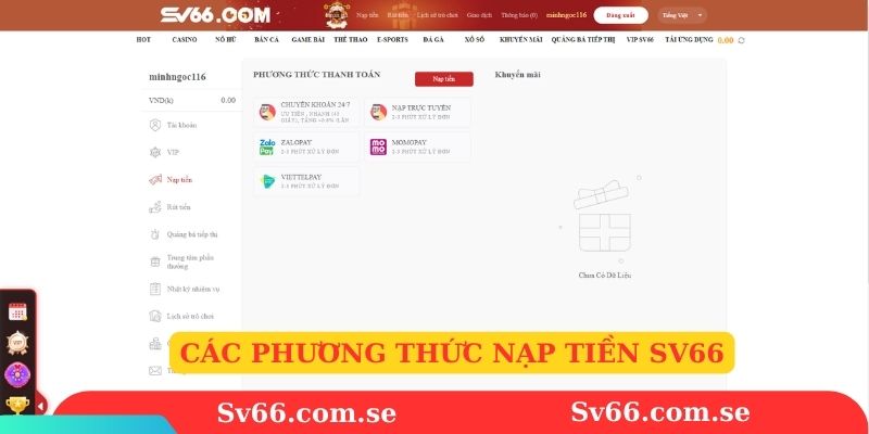 phương thức nạp tiền sv66